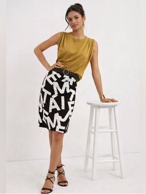 NWT Anthropologie Black and White Graphic Letter Pencil Skirt
